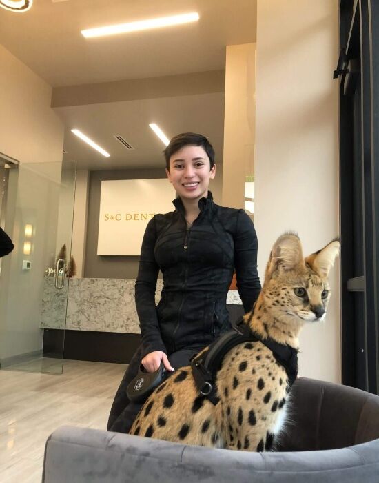 Lady posing with her cat at the S&C Dental Clinic in Scottsdale, AZ